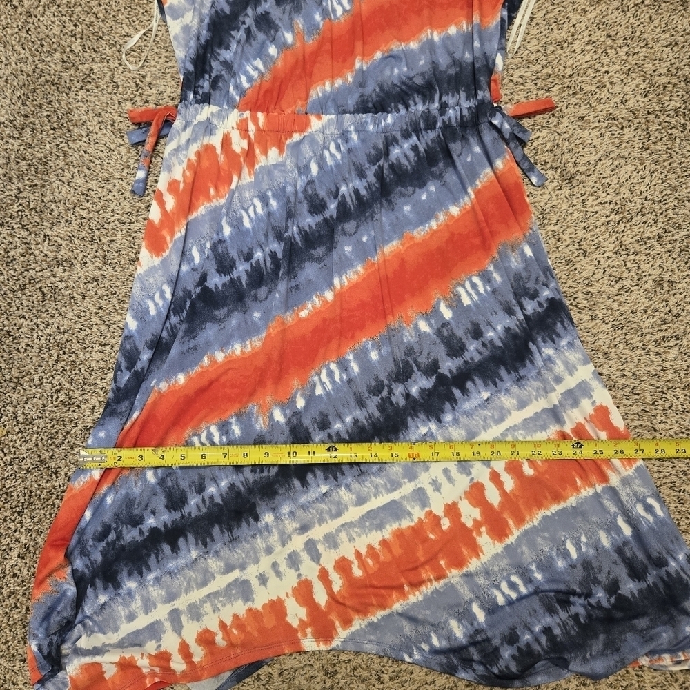 Nina Leonard Red And Blue Cinch Waist Sleeveless Maxi Dress Size 1X - Picture 14 of 15